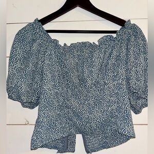 Wild Fable Blue and White Patterned Off-Shoulder cropped Blouse